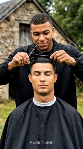 Mbappé Gives Ronaldo a Haircut Prank 💇‍♂️ Messi Runs Away! 😂 #ronaldo #messi #mbappe #shorts #funny