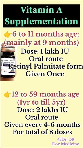 Vitamin A doses and sources