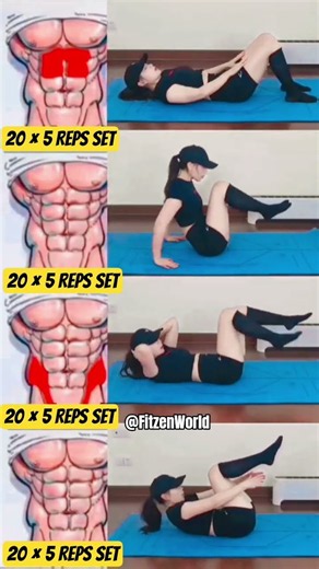 Effective 10-Min Home Abs Workout: 4 Exercises for Six-Pack & Core Strength (20 Reps x 5 Sets) #abs