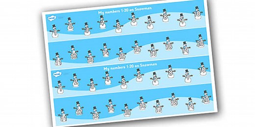 1-20 on Snowmen Number Strips