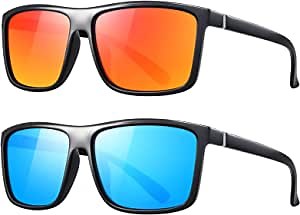 2 PACK Square Polarized Sunglasses for Men Vintage Style Driving Travel Sun Glasses 100% UV Protection Goggles