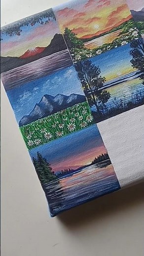 Easy Mini Canvas Landscape Painting Tutorial 🤩🫰#shorts # acrylic painting