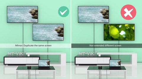 4K HDMI Splitter 1 in 4 Out MT-VIKI Powered HDMI Splitter for Dual Monitors w/Power Adapter