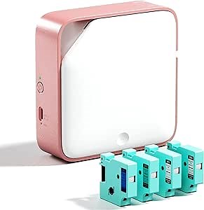 Vixic Label-Maker-Machine-with-Tape D1600 Portable Bluetooth-Label-Printer Wireless Labeler Label Maker Machine for Home & Office Organization, Mini Sticker Maker with Multiple Templates,White-Pink