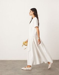 ASOS EDITION jersey contrast fabric tshirt dress with drop waist in white  | ASOS