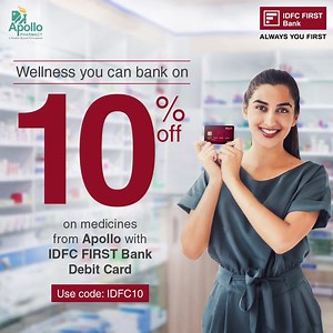 1.6K views · 97 reactions | Now get great deals on medicines and more with your IDFC FIRST Bank Debit Card. Use our coupon codes and save up to 15% on purchases from Apollo Pharmacy. Offer valid till 31st May, 2021. #IDFCFIRSTBank #ApolloPharmacy #Medicine #Discount #DebitCard | IDFC FIRST Bank | Facebook