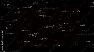 math formulas and equations flying towards the camera.Mathematical cognitive process. Abstract cognitive process concept. Seamless loop