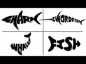 Animal drawings | typography | easy animal drawing | easy typography | shark, swordfish, whale, fish
