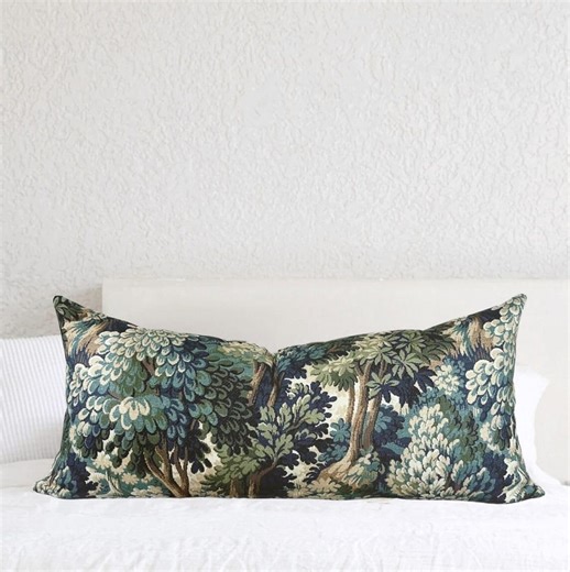 Greenery Tapestry Lumbar Throw Pillow Somerset Woods Pillow Green Brown Forest Woodland Long Lumbar for Bed Verdure Tapestry Print Pillow - Etsy