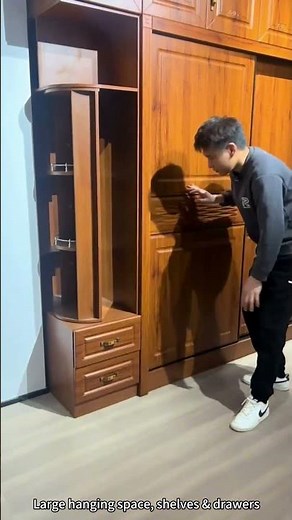 Elegant Solid Wood Wardrobe with Hidden Rotating Mirror! #furniture#interiordesign#wood#shorts