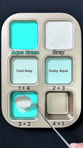 Create 4 colors from 2 colors: Aqua Green + Grey #asmr #colormixing #mix #colors #mixing #art