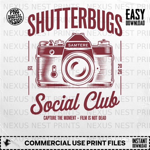 Shutterbugs Social Club Digital Download, Vintage Camera SVG, Photography Enthusiast Art, Retro Film Camera PNG, Capture the Moment Design - Etsy UK