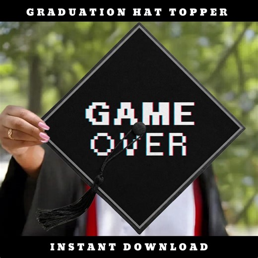 Graduation Cap Topper Game Over Printable Template Gamer Grad Cap Decor Senior Gaming Theme - Etsy