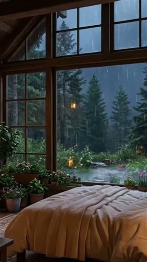 [10 Hours] Rain Sounds in Cozy Cabin Library Bedroom for Sleep (No Ads in Middle)