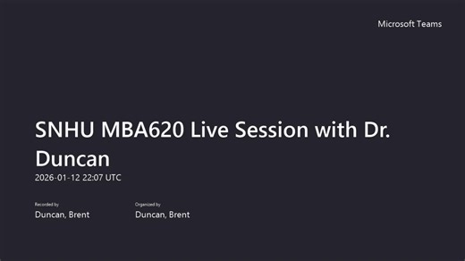 SNHU MBA620 MOD9 Live Session with MS3 Demonstration