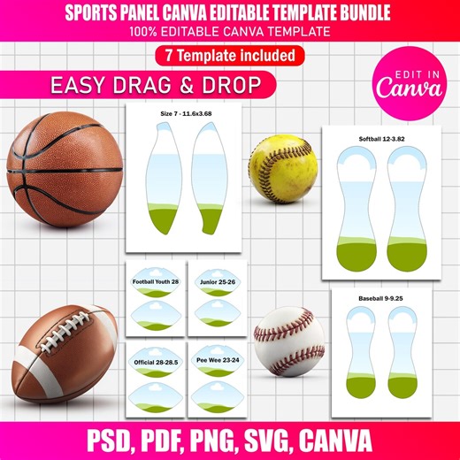 Sports Panel Canva Template Bundle | Baseball, Football, Basketball, Softball Drag & Drop Designs | Team Sublimation Editable PNG - Etsy
