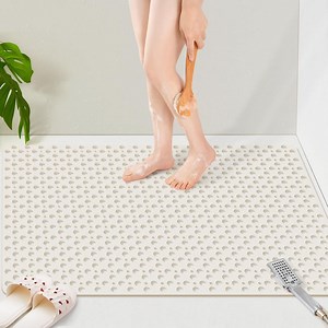 OTHWAY Large Shower Mat, 47x32 TPE Anti Slip Shower Mat, Heavy Bath Mats for Shower with Drain Holes Suction Cups, Shower Stall Mat for Bathroom, No Odor Shower Grip Mat for Elderly (White)
