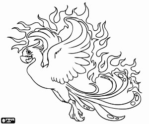 A phoenix, a mythological bird coloring page printable game