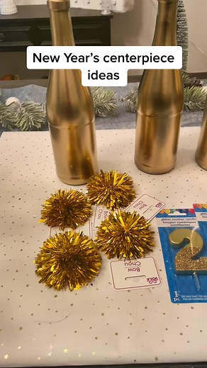 DIY Golden Sparkling Cider Bottle Centerpiece Ideas