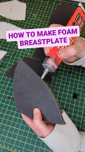 Lady Arthas | Cosplay & tutorials on Instagram: "How to make a foam breastplate - tutorial ✂️ 1. Transfer pattern onto 5mm thick EVA foam. 2. Cut everything out. 3. Shape the pieces. 4. Apply contact adhesive on the edges. 5. Let it dry for a few minutes then press the edges together. 6. Heat form the breastplate when the glue is fully dry. - - Patterns available in my shop. - - #cosplay #diytutorial #diycrafts #tutorial #polyprops"