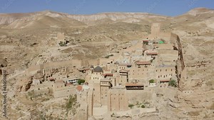 Mar Saba Greek Orthodox Monastery in Israel Judaean Desert, Aerial view.
