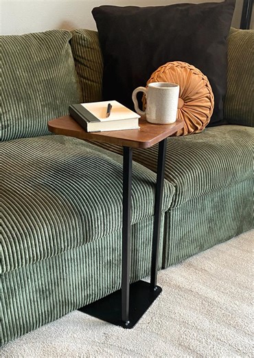 C Table for Couch, Industrial Wood & Steel End Table, Slide Under Sofa Table - Etsy UK