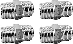 npt 1/2 stainless steel hex pipe fitting, 3/4 inch O.D. male thread cast adapter connects gas hose air line pvc water pipe, for valve shower faucet tube coupler extension.(4 pcs)
