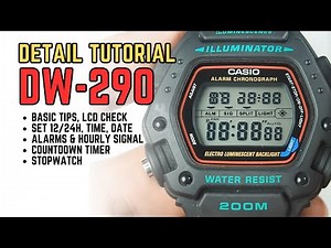 Casio DW-290 Detail Tutorial: How to set time, date, alarm, timer, stopwatch, DW290 module 3231