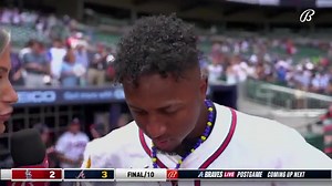 "Now we gotta go for Game 2 because we have a long day here at the park. Let's get another W." Via ballybraves | Atlanta Braves Chop Live