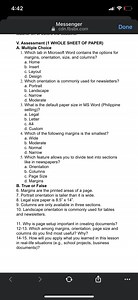 V. Assessment (1 WHOLE SHEET OF PAPER)A. Multiple ChoiceWhich... | Filo