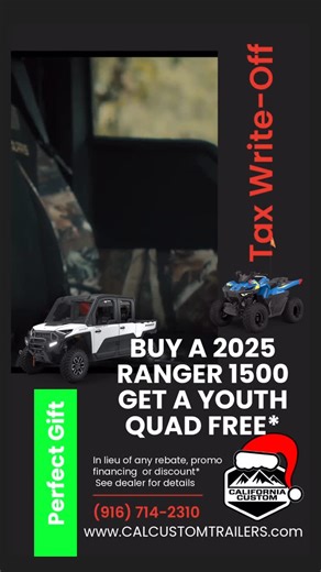 What could be better than getting a tax write off unit a free gift for the kiddos at the same time? Only a few but this is right up there! Purchase a new 2025 Polaris ranger 1500 and receive a free youth quad* Give us a call today or DM us to check out all of our in stock units, accessories or to custom order! *In lieu of rebate, promo financing or any discount. Freight and set up of youth quad will still be charged. Offers are subject to change without notice. See dealer for details. We are not
