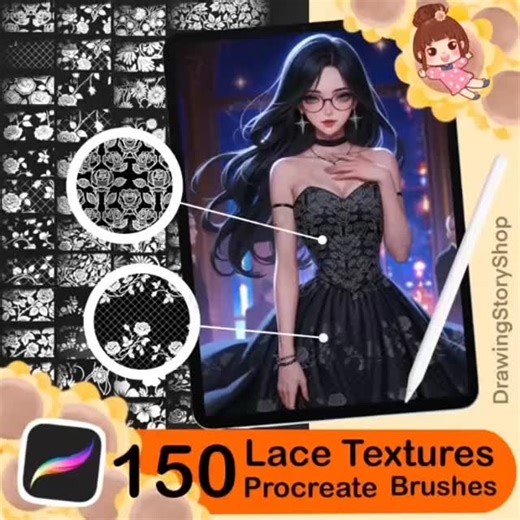 DrawingStory on Instagram: "150 Procreate Lace Texture Brushes | Seamless Lace & Fishnet Patterns | Procreate Fabric Texture 📍 https://drawingstoryshop.etsy.com/listing/4429643856 📍 https://drawingstoryshop.etsy.com 📍 https://www.creativefabrica.com/product/150-procreate-lace-texture-brushes-2/ref/6717266/?sharedfrom=pdp 📍 https://drawingstoryshop.gumroad.com/l/mcupth 📍 https://creativemarket.com/DrawingStoryShop/292016623-150-Procreate-Lace-Texture-Brushes WHAT'S INCLUDED: - 150 Lace Textu