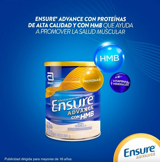 Ensure® Advance contiene proteínas de alta calidad, nutrientes claves y HMB, que ayudan a mantener y recuperar masa muscular*. Ahora que te sientes más fuerte ¿POR QUÉ PARAR? *Acompañado de un estilo de vida activo o con ejercicios. Publicidad dirigida a mayores de 16 años. | Ensure Latinoamérica
