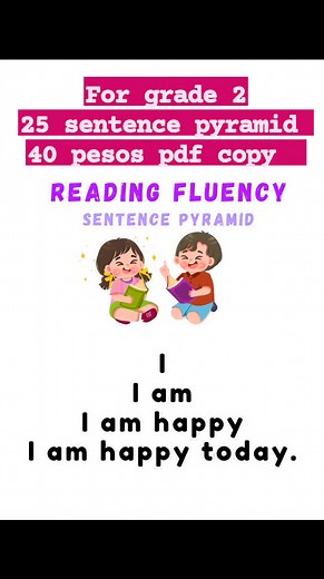 Grade 2 Reading Fluency 25 Sentence Pyramid Easy to Hard sentences A4 SIZE PDF COPY FOR 40 PESOS #redistructionalmaterials #teacherroxane | RED Instructional Materials