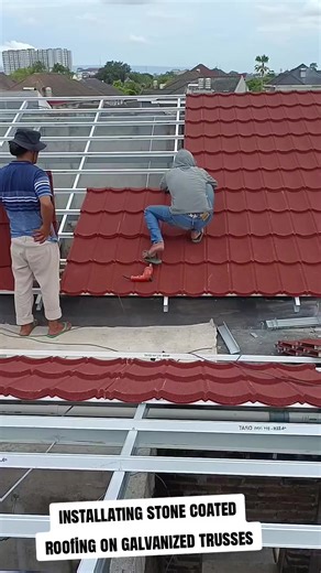 stone coated roofing installation on galvanized trusses