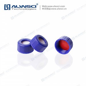 [Hot Item] Blue 9-425 Open Top Ribbed Screw Cap with 9mm Red PTFE/White Silicone Septa