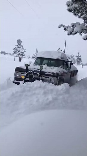 Snow plowing in 1967 Dodge Powerwagon during Colorado snow storm