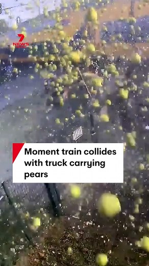 CCTV footage has captured the moment a train ploughed through a truck carrying pears caught at a level crossing in Meteren, Netherlands. The train carried approximately 200 passengers with five people sustaining minor injuries, including the truck driver and train passengers. #collision #train #truck #cctv #Netherlands | 7NEWS Australia