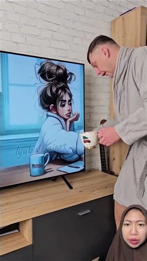 Sharing coffee with cartoons on television