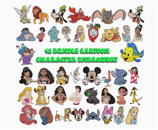 Cartoon Character Embroidery Designs: Machine File Bundle (6 Sizes) - Etsy New Zealand
