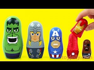 Learn Colors with SuperHero Marvel Avengers Nesting doll toys and Kinetic Sand Kinder Surprise Eggs
