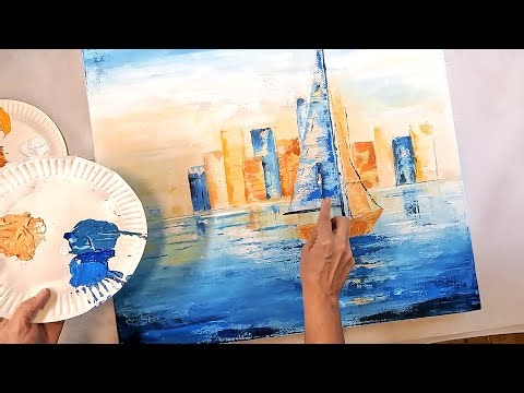 Abstract Cityscape on the Water Made With Palette Knives!