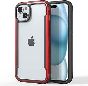 RAPTIC Shield for iPhone 15 Plus Case, Shockproof Protective Clear Case, Military Grade 10ft Drop Tested, Durable Aluminum Frame, Anti-Yellowing Technology Phone Case-6.7 inch, Red
