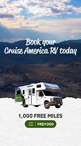 More miles, more memories—where will your journey take you? ️ Whether it's mountain peaks, coastal drives, or hidden gems, your perfect road trip starts here. Don't miss out on 1,000 FREE miles when you book today. Use Code FRD1000 at checkout. | Cruise America RV Rental & Sales | Facebook
