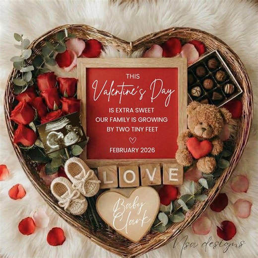 Romantic Pregnancy Announcements February 2026, Digital Baby Announcement, Unique Valentine's Day Baby Announcement, Simple Neutral - Etsy