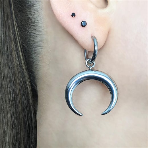 Crescent Moon Hoop Earrings, Moon Earrings, Stainless Steel Jewelry - Etsy