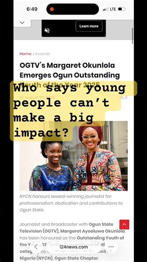 OGTV’s Margaret Okunlola Emerges Ogun Outstanding Youth of the Year 2025 @MargaretOkunlola