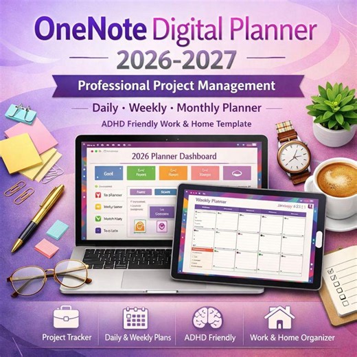 OneNote Digitaler Planer 2026–2027 | Professionelles Projektmanagement, täglicher wöchentlicher Monatsplaner, ADHS-freundliche Arbeits- und Zuhause-Vorlage - Etsy.de