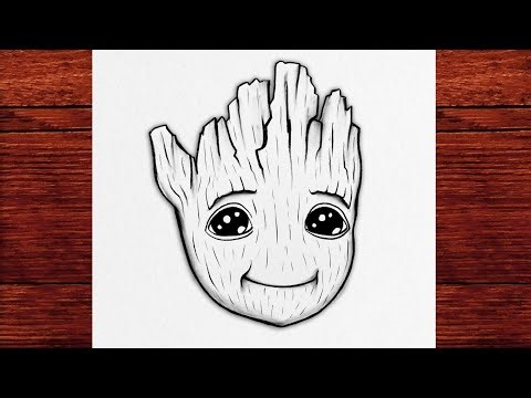 Groot Face Drawing | Simple Tree Character Pencil Art for Beginners
