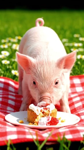 SNORT! 🐷 Tiny Piglet vs. Creamy Strawberry Tart (ASMR)#asmr #pig #shorts #strawberry